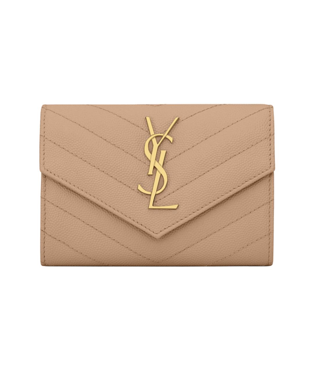SAINT LAURENT Бежевый кожаный кошелек, фото 1