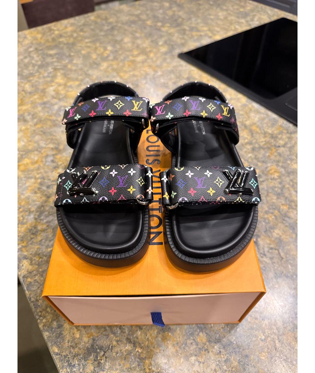 LOUIS VUITTON Черные кожаные сандалии, фото 7