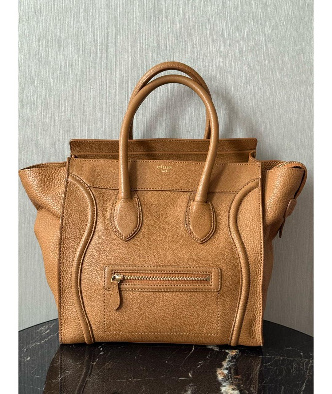 CELINE Коричневая кожаная сумка с короткими ручками, фото 2