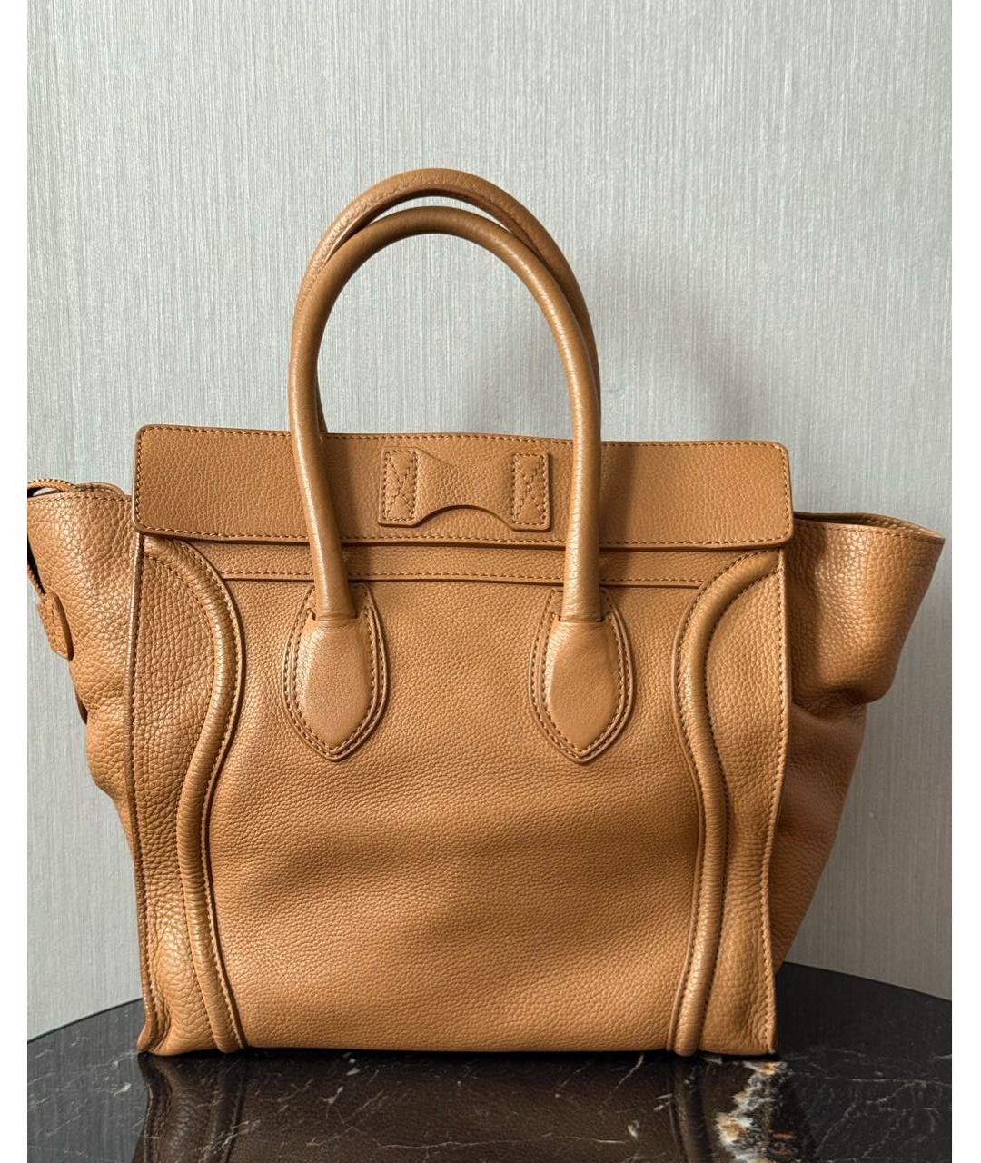 CELINE Коричневая кожаная сумка с короткими ручками, фото 3