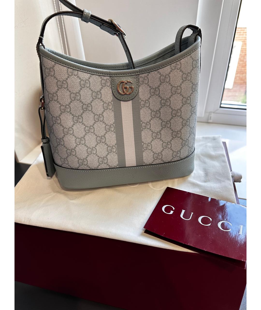 GUCCI Голубая кожаная сумка с короткими ручками, фото 7