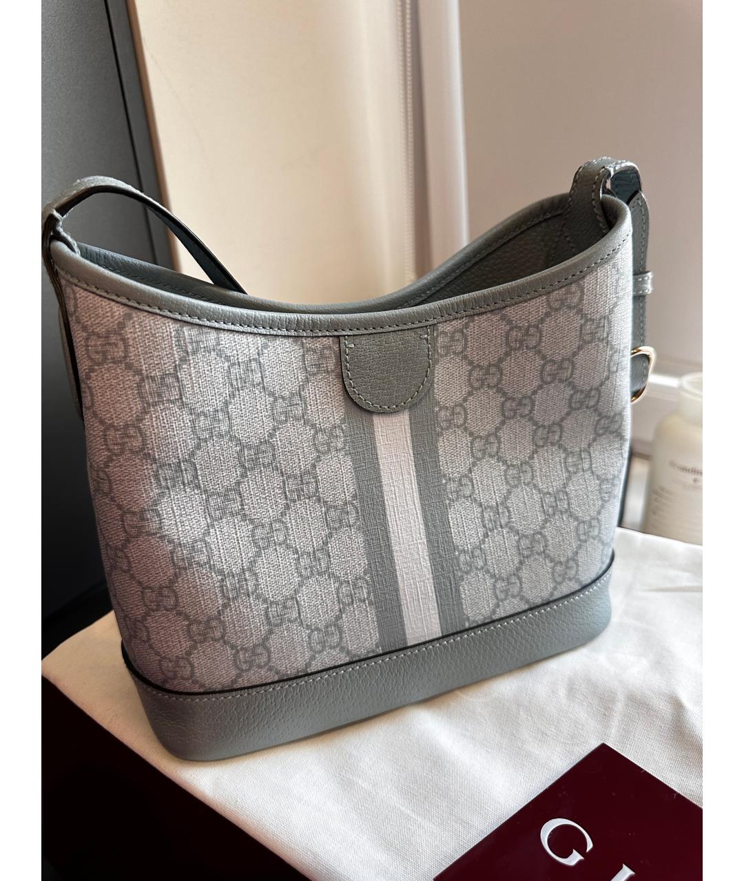 GUCCI Голубая кожаная сумка с короткими ручками, фото 3