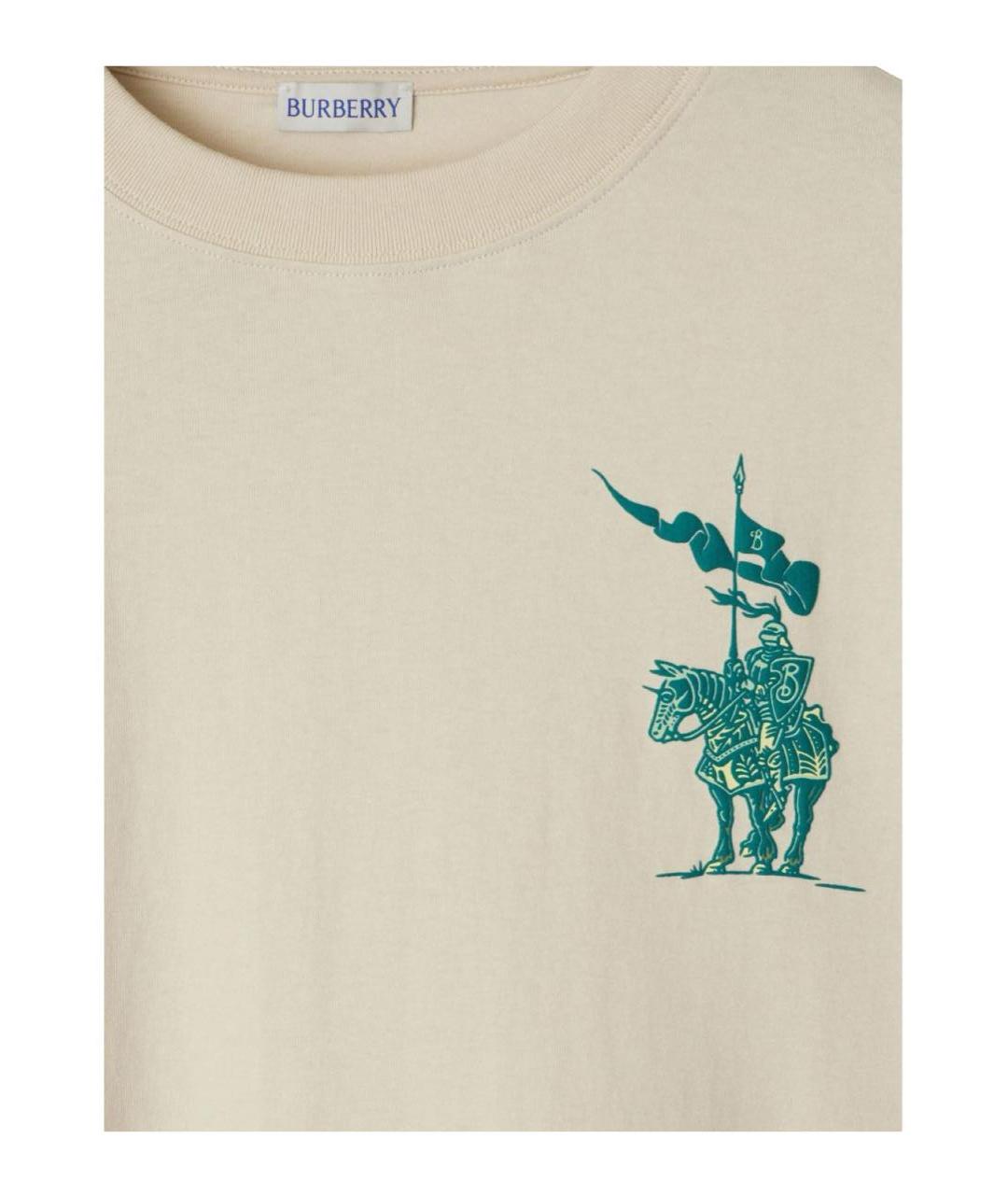 BURBERRY Бежевая хлопковая футболка, фото 3