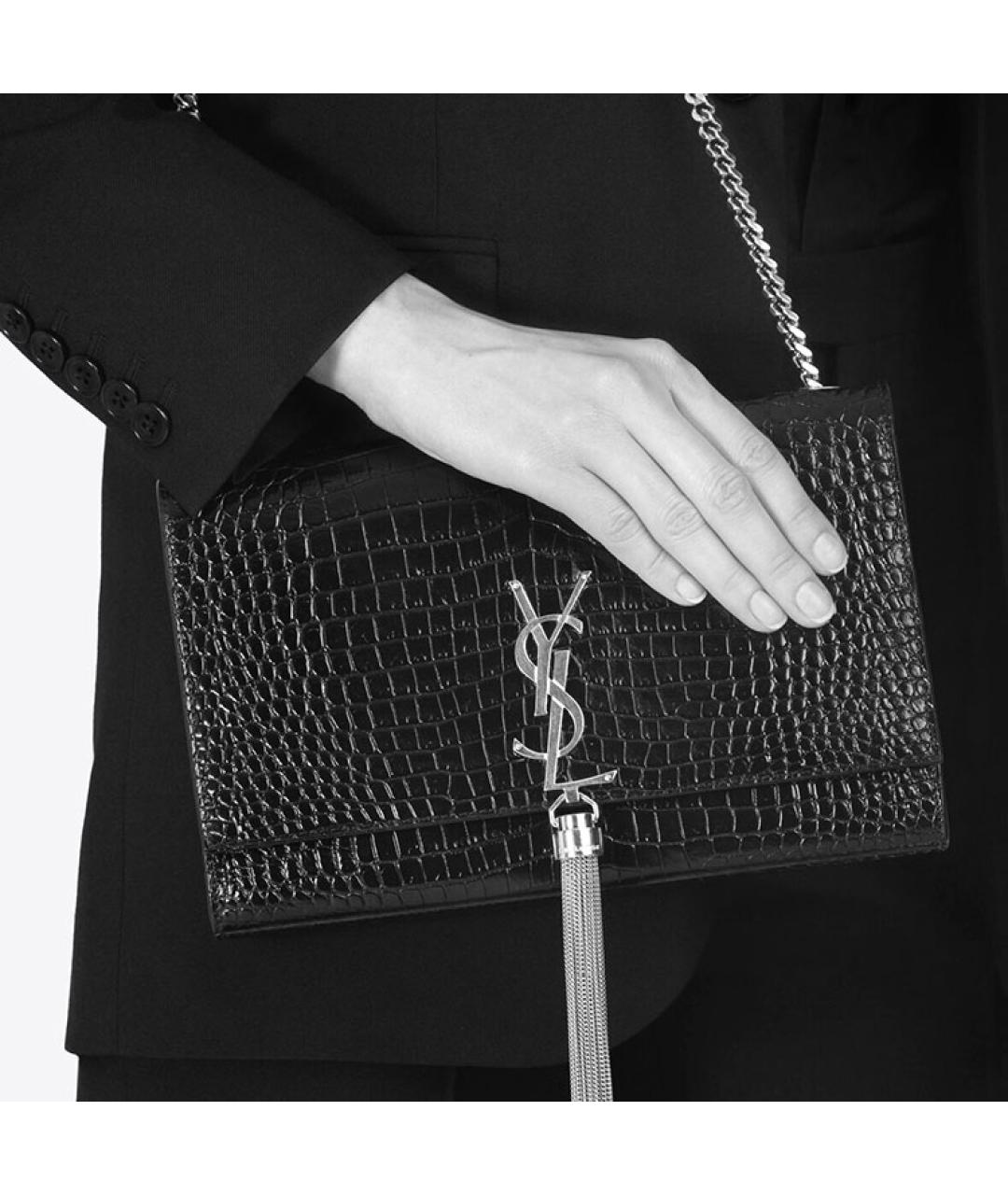 SAINT LAURENT Черная кожаная сумка через плечо, фото 8