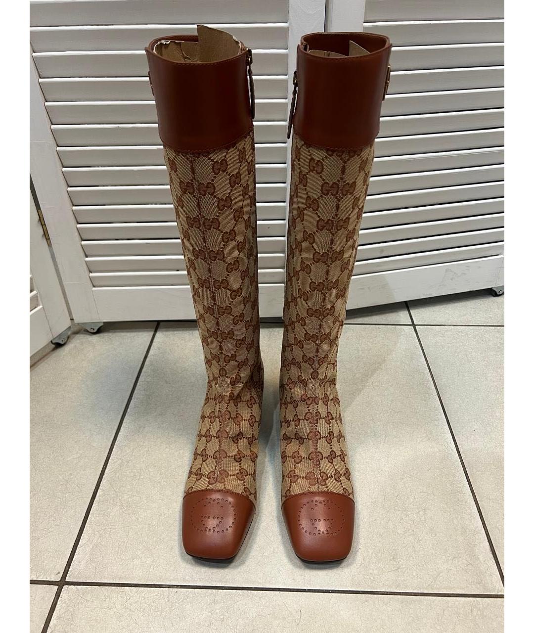 GUCCI Коричневые кожаные сапоги, фото 2