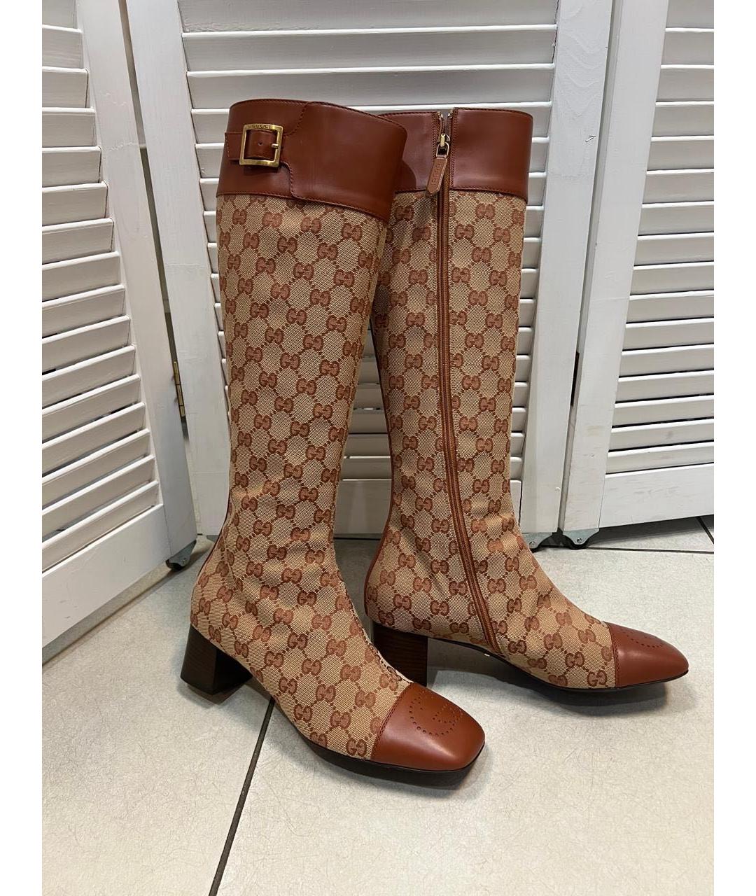 GUCCI Коричневые кожаные сапоги, фото 3