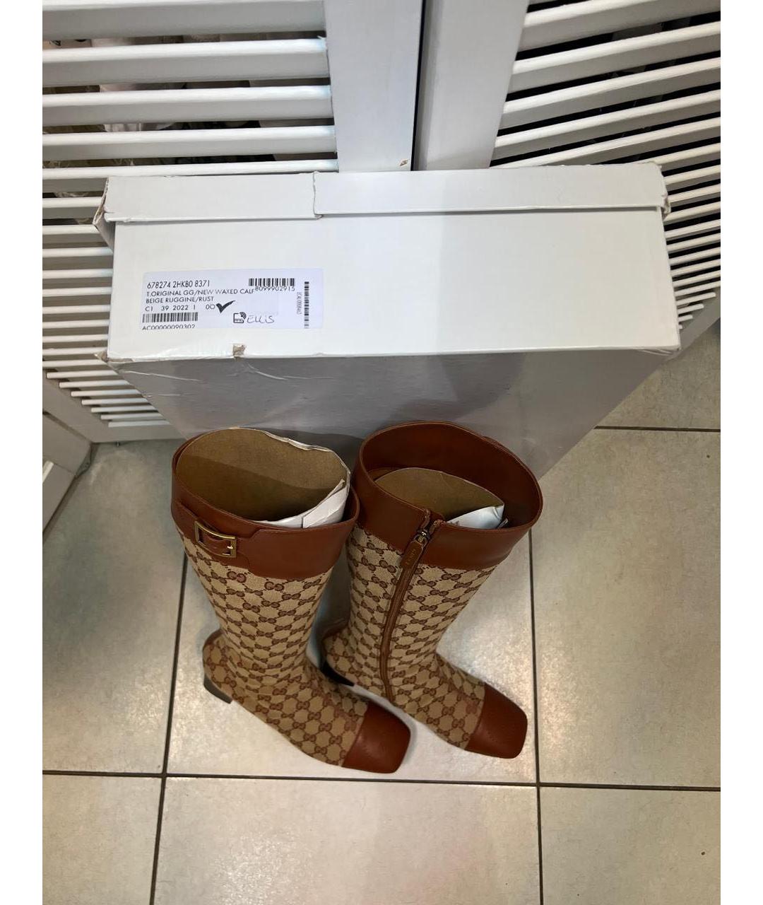 GUCCI Коричневые кожаные сапоги, фото 6