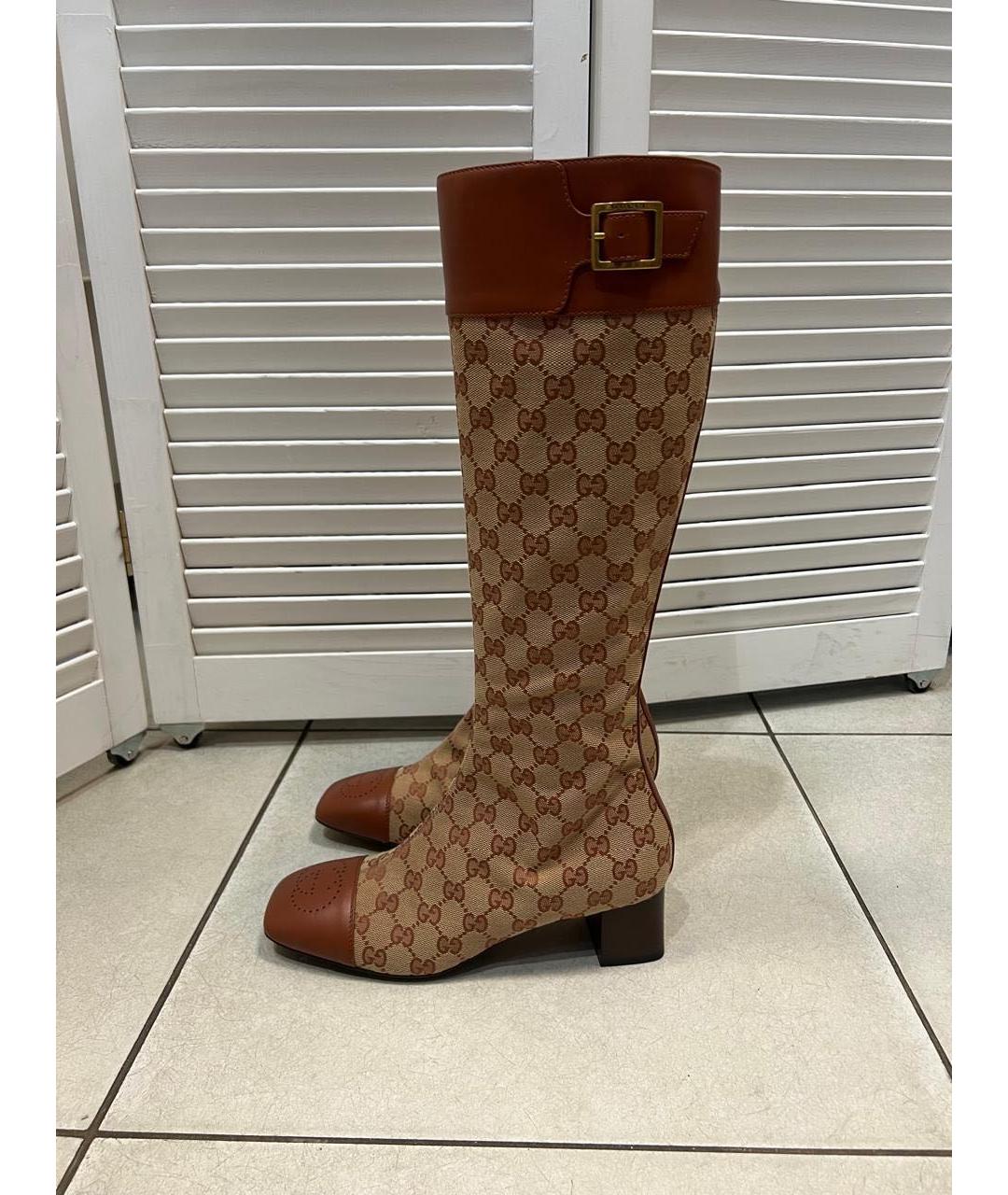 GUCCI Коричневые кожаные сапоги, фото 7