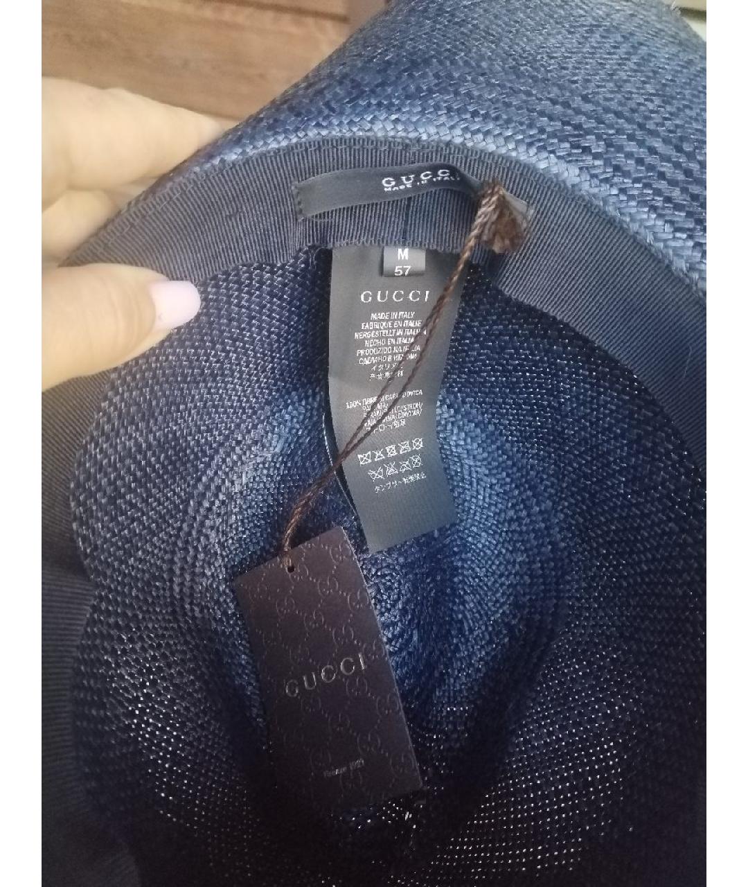 GUCCI Темно-синяя соломенная шляпа, фото 7