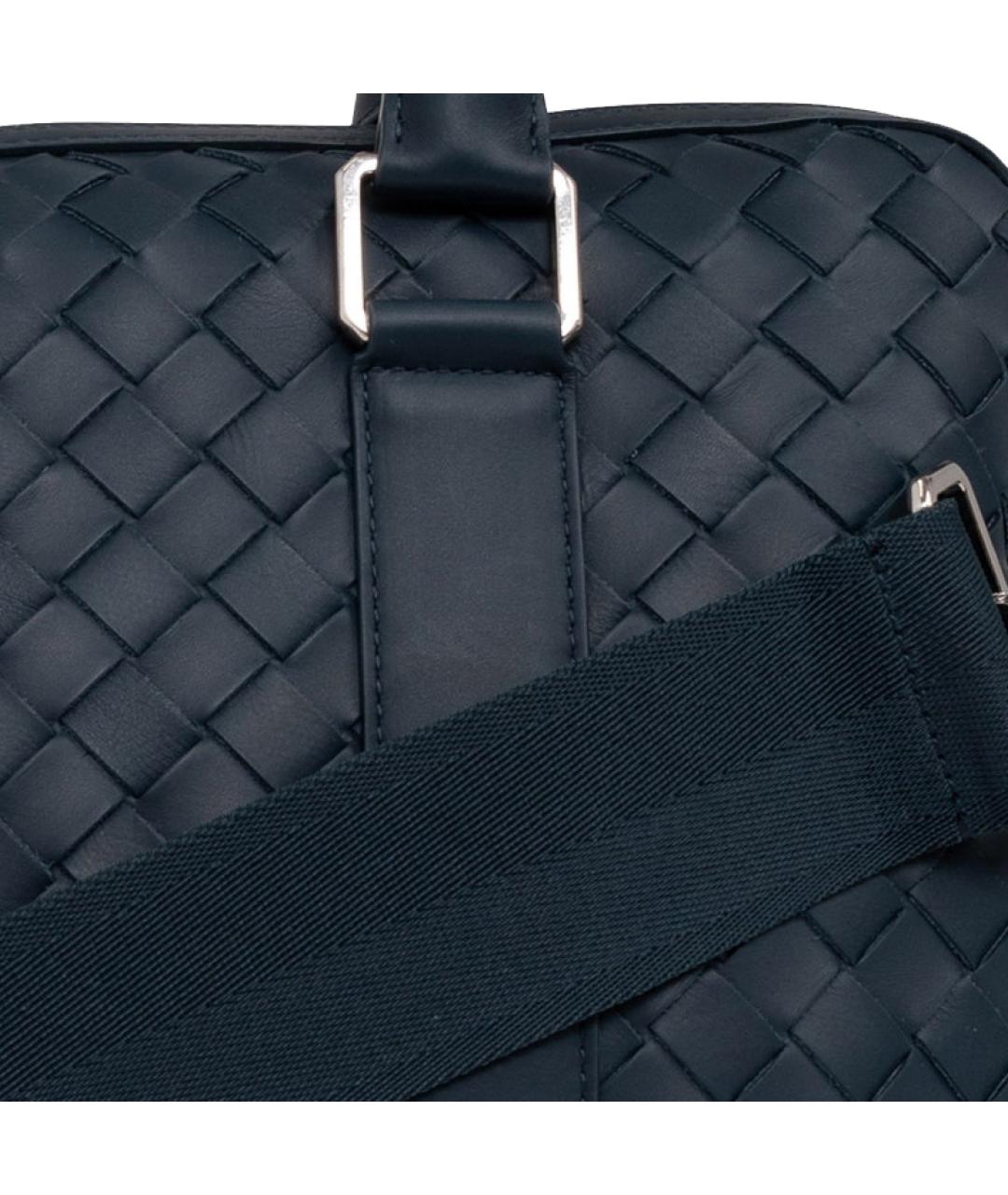 BOTTEGA VENETA Темно-синий кожаный портфель, фото 5