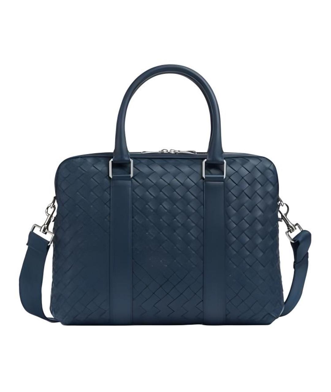 BOTTEGA VENETA Темно-синий кожаный портфель, фото 1