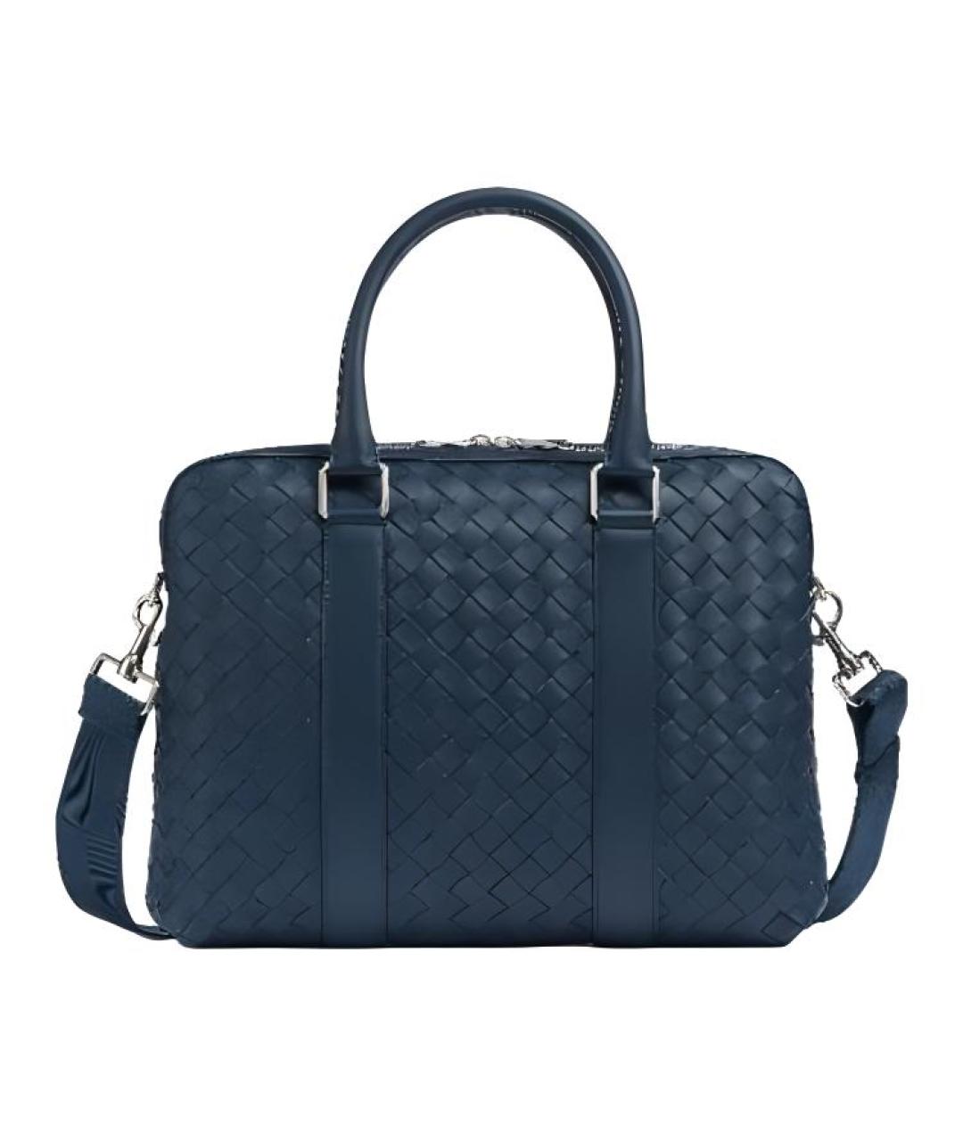 BOTTEGA VENETA Темно-синий кожаный портфель, фото 3