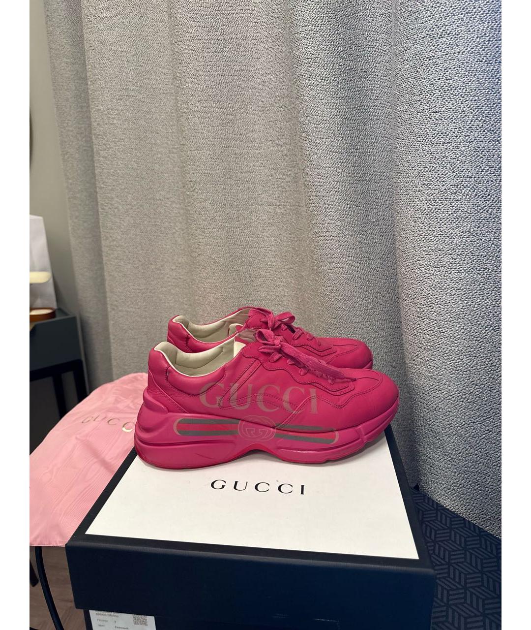 GUCCI Розовые кожаные низкие кроссовки / кеды, фото 9