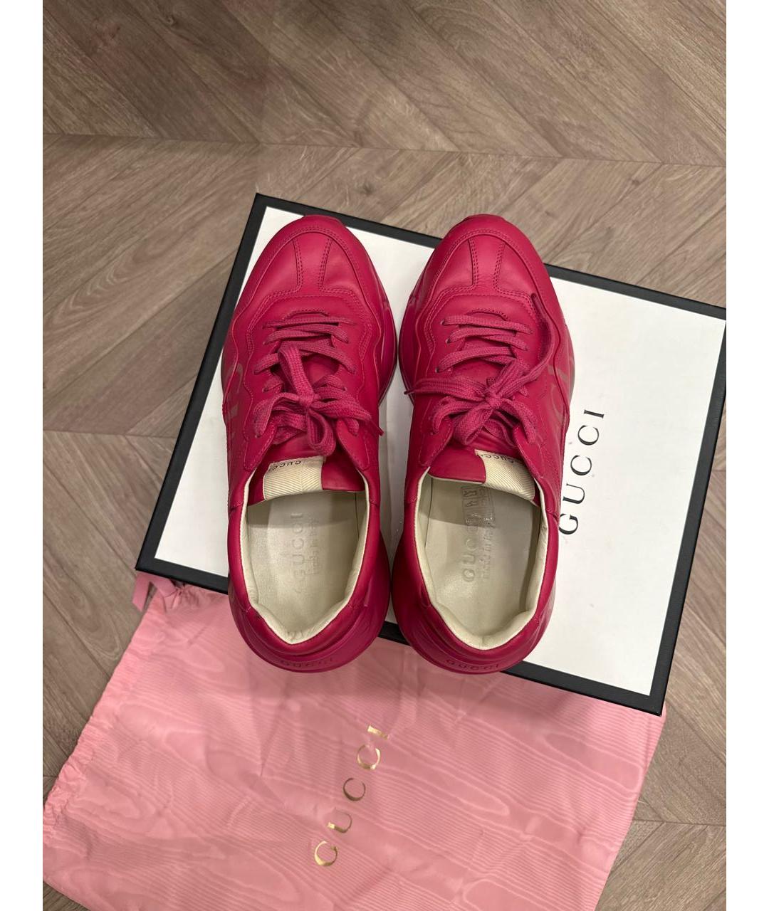 GUCCI Розовые кожаные низкие кроссовки / кеды, фото 3