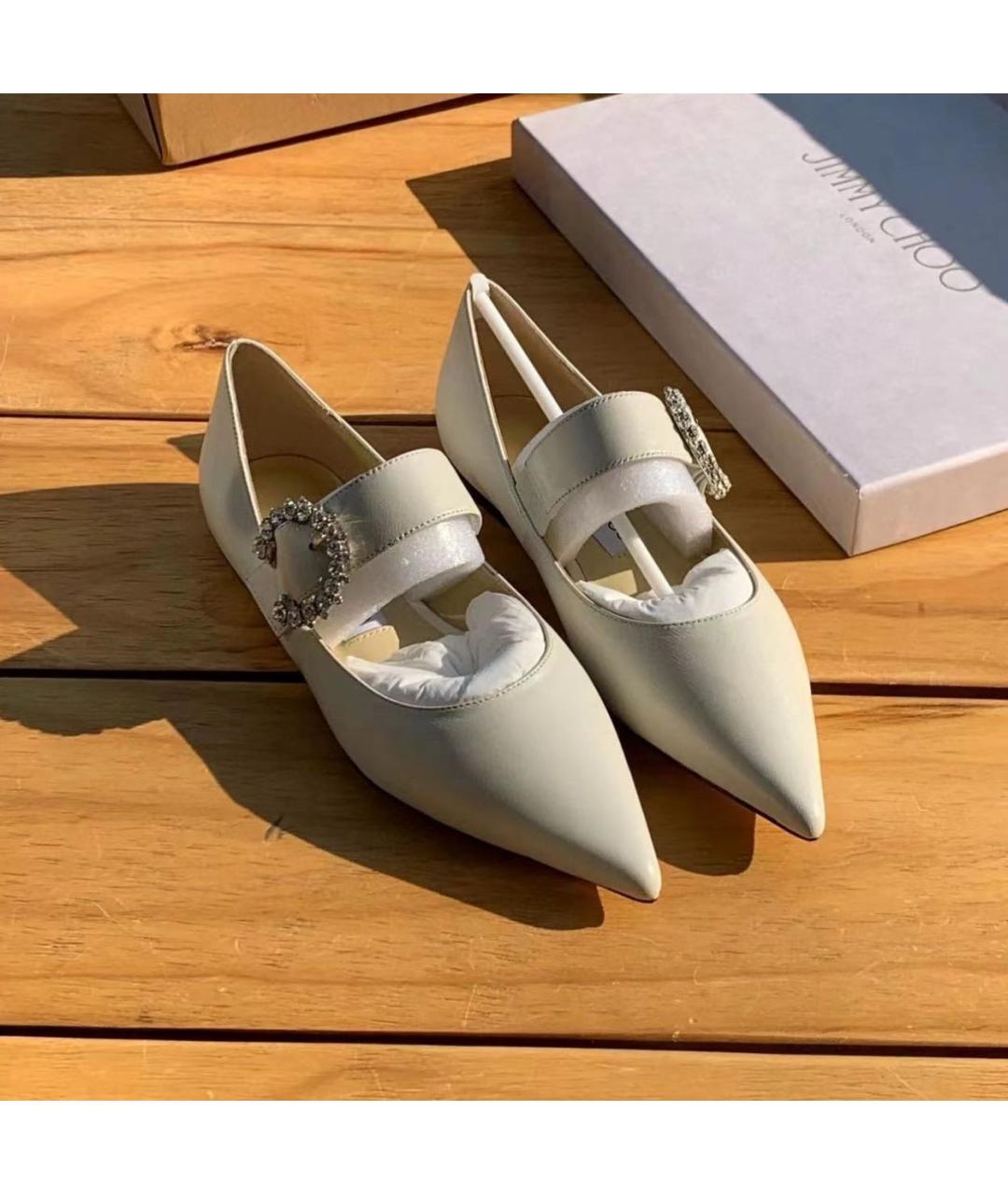 JIMMY CHOO Белые кожаные балетки, фото 3