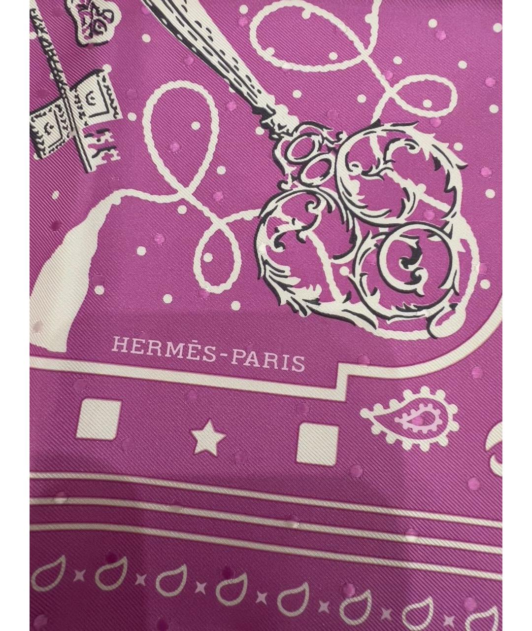 HERMES Фиолетовый шелковый платок, фото 2