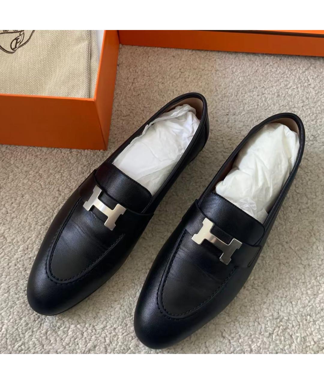 HERMES Черные кожаные лоферы, фото 3