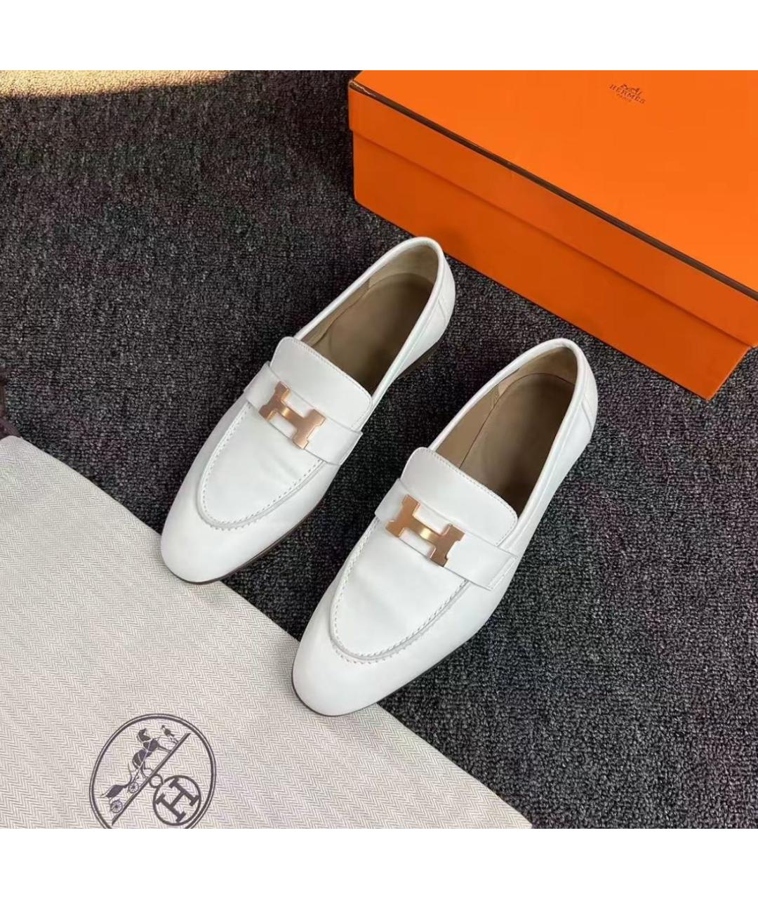 HERMES Белые кожаные лоферы, фото 3