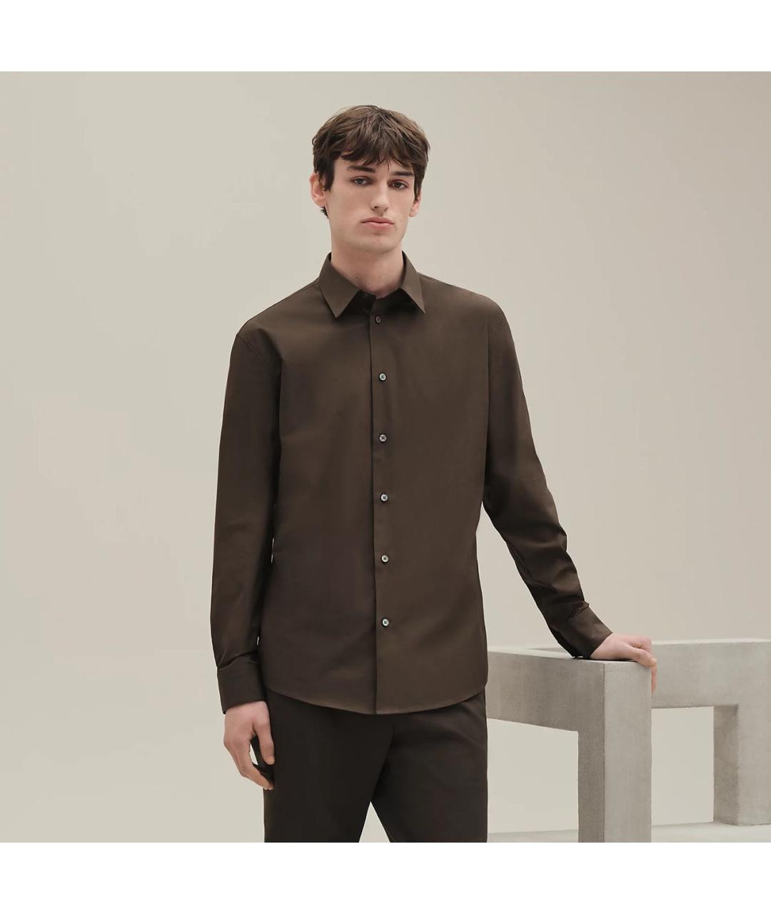 HERMES Коричневая хлопковая классическая рубашка, фото 6