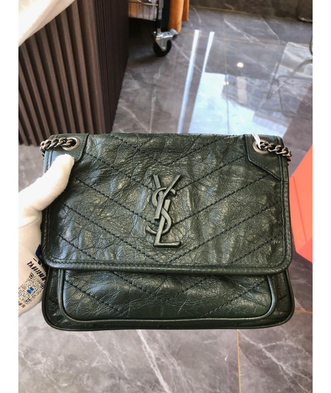 SAINT LAURENT Зеленая кожаная сумка через плечо, фото 2
