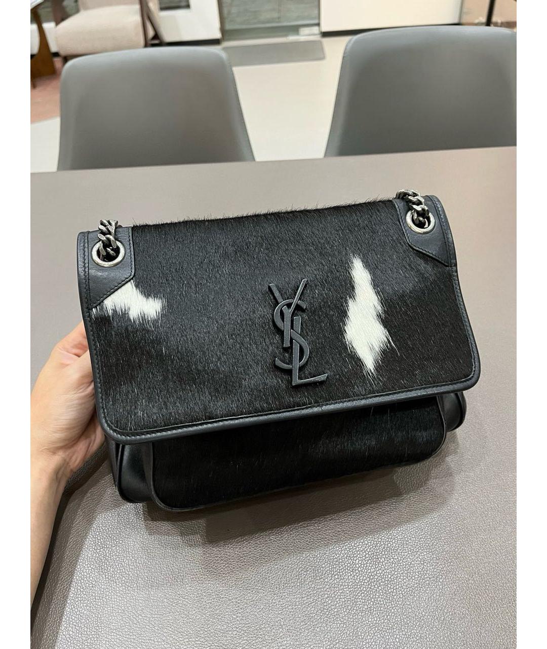 SAINT LAURENT Черная меховая сумка через плечо, фото 2