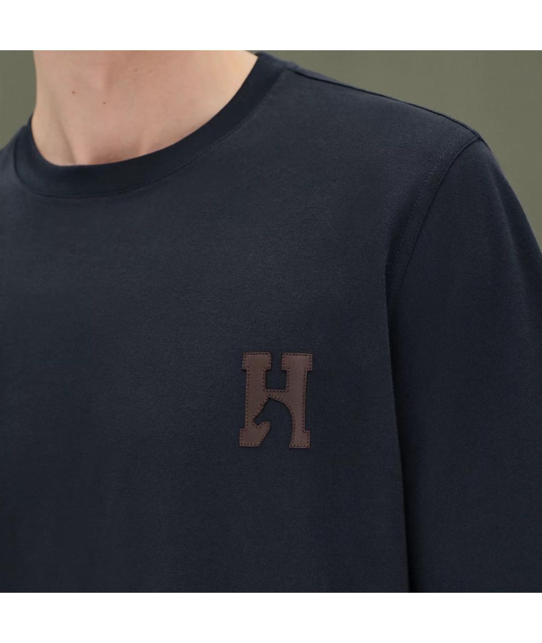 HERMES Темно-синяя хлопковая футболка, фото 4