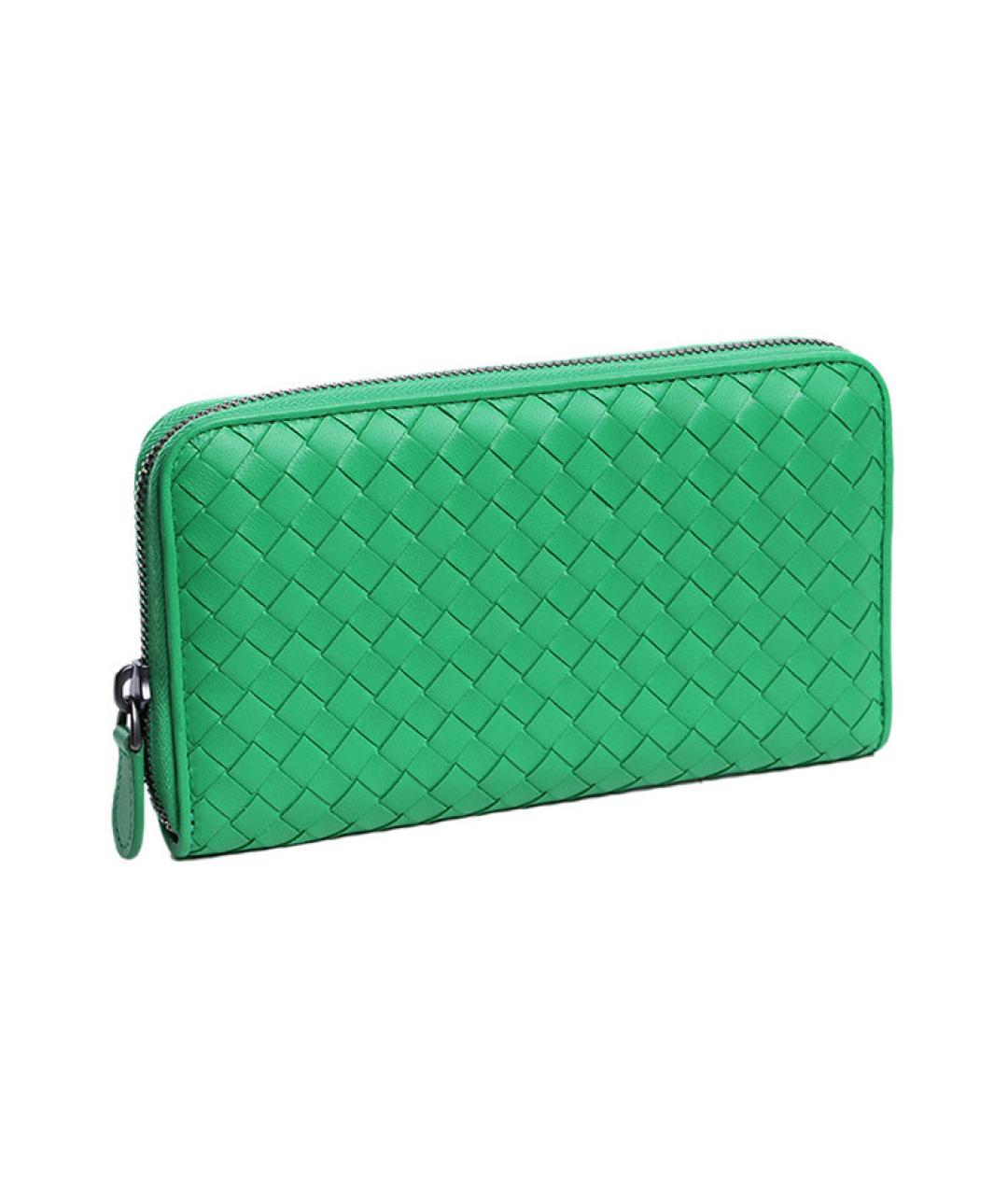 BOTTEGA VENETA Зеленый кожаный кошелек, фото 2