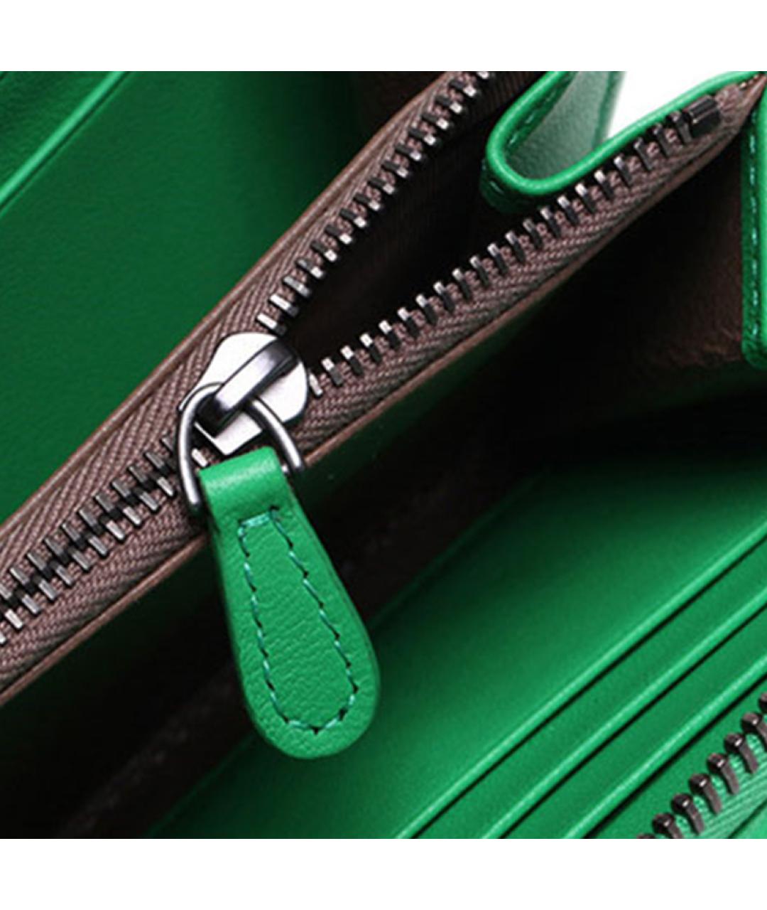 BOTTEGA VENETA Зеленый кожаный кошелек, фото 5