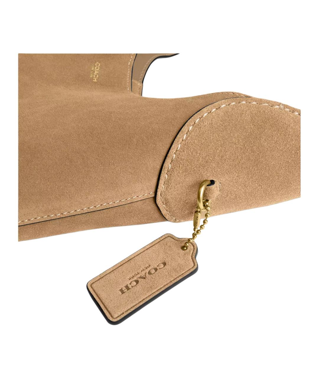 COACH Бежевая замшевая сумка через плечо, фото 5