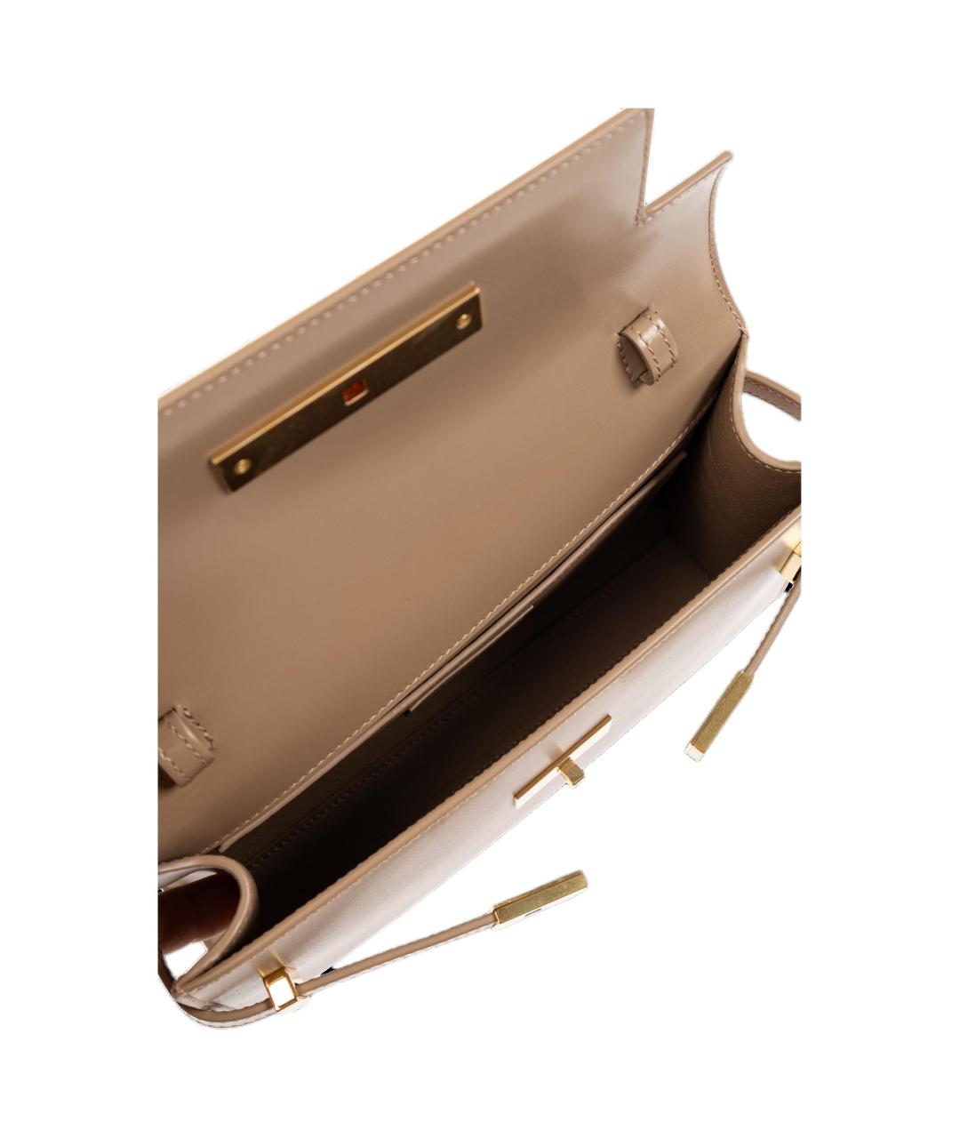SAINT LAURENT Бежевая кожаная сумка через плечо, фото 4