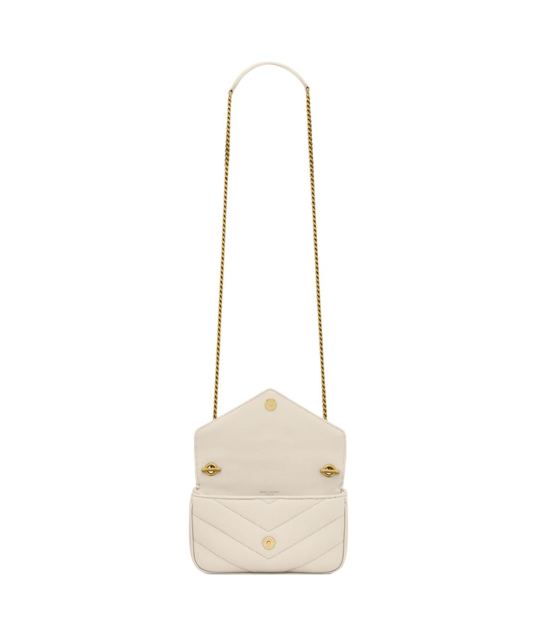 SAINT LAURENT Белая кожаная сумка через плечо, фото 5
