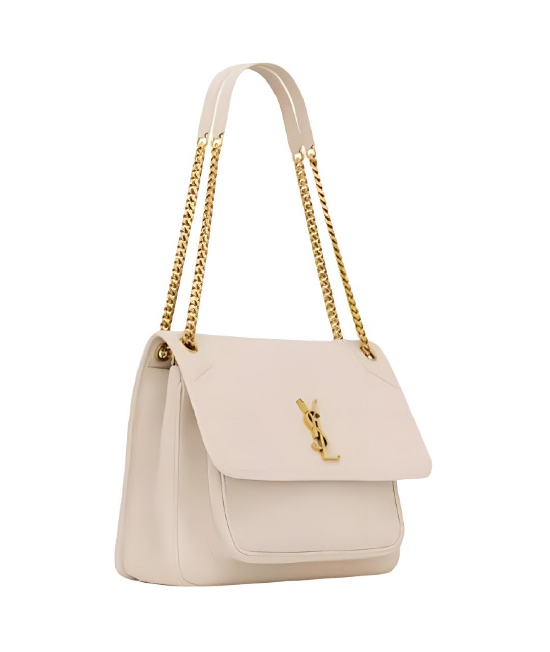 SAINT LAURENT Белая кожаная сумка через плечо, фото 2
