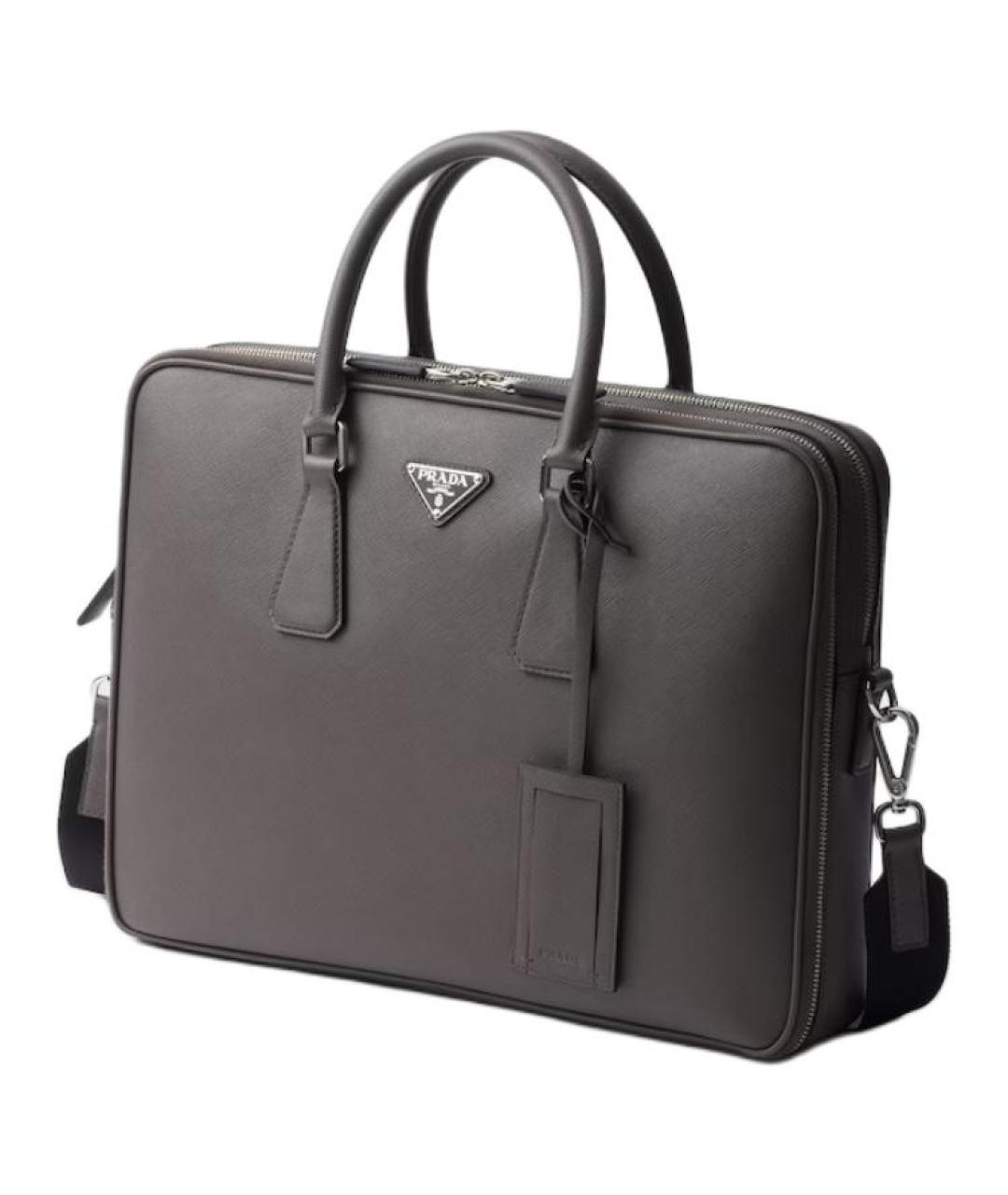 PRADA Серый кожаный портфель, фото 2