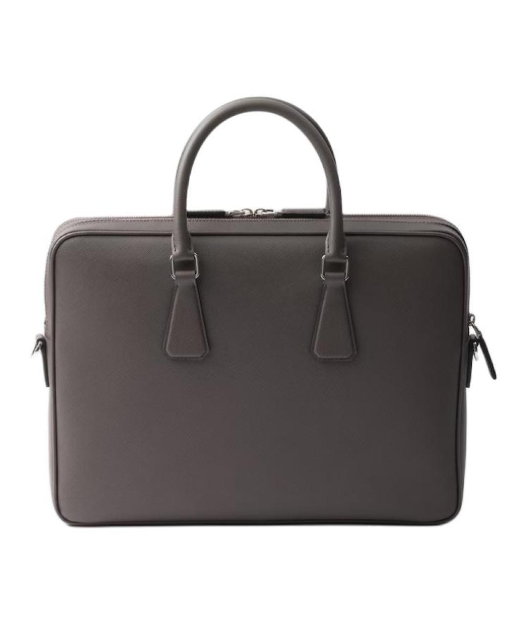 PRADA Серый кожаный портфель, фото 3
