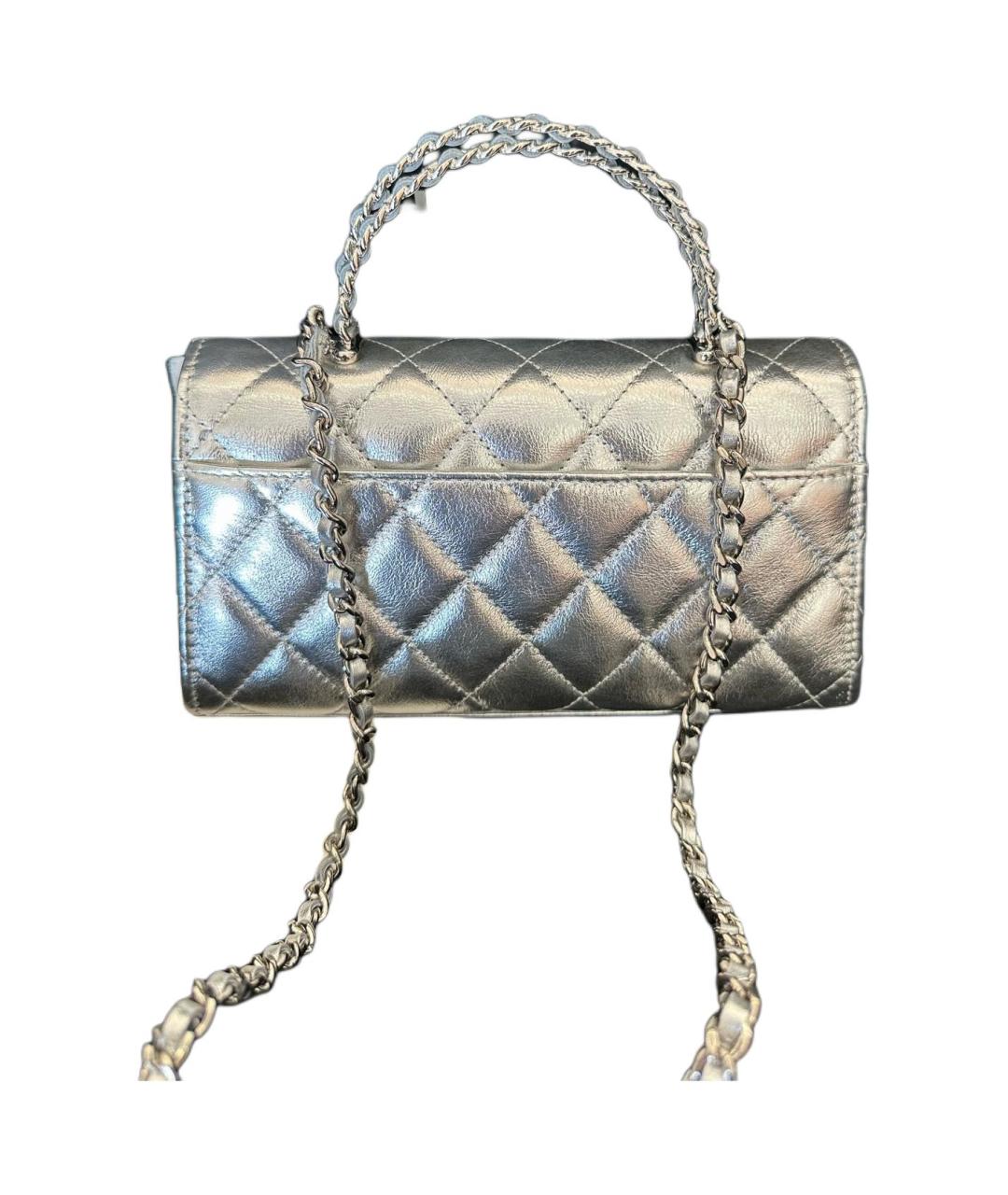 CHANEL Серебряная кожаная сумка через плечо, фото 3