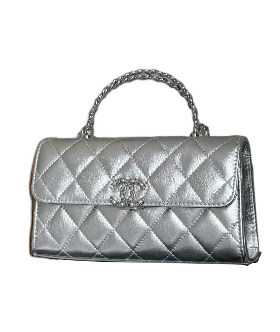 CHANEL Серебряная кожаная сумка через плечо, фото 2