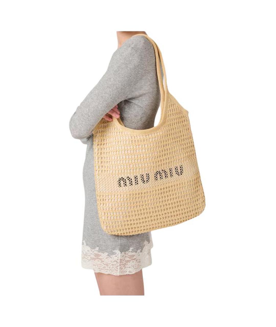 MIU MIU Бежевая тканевая сумка через плечо, фото 6