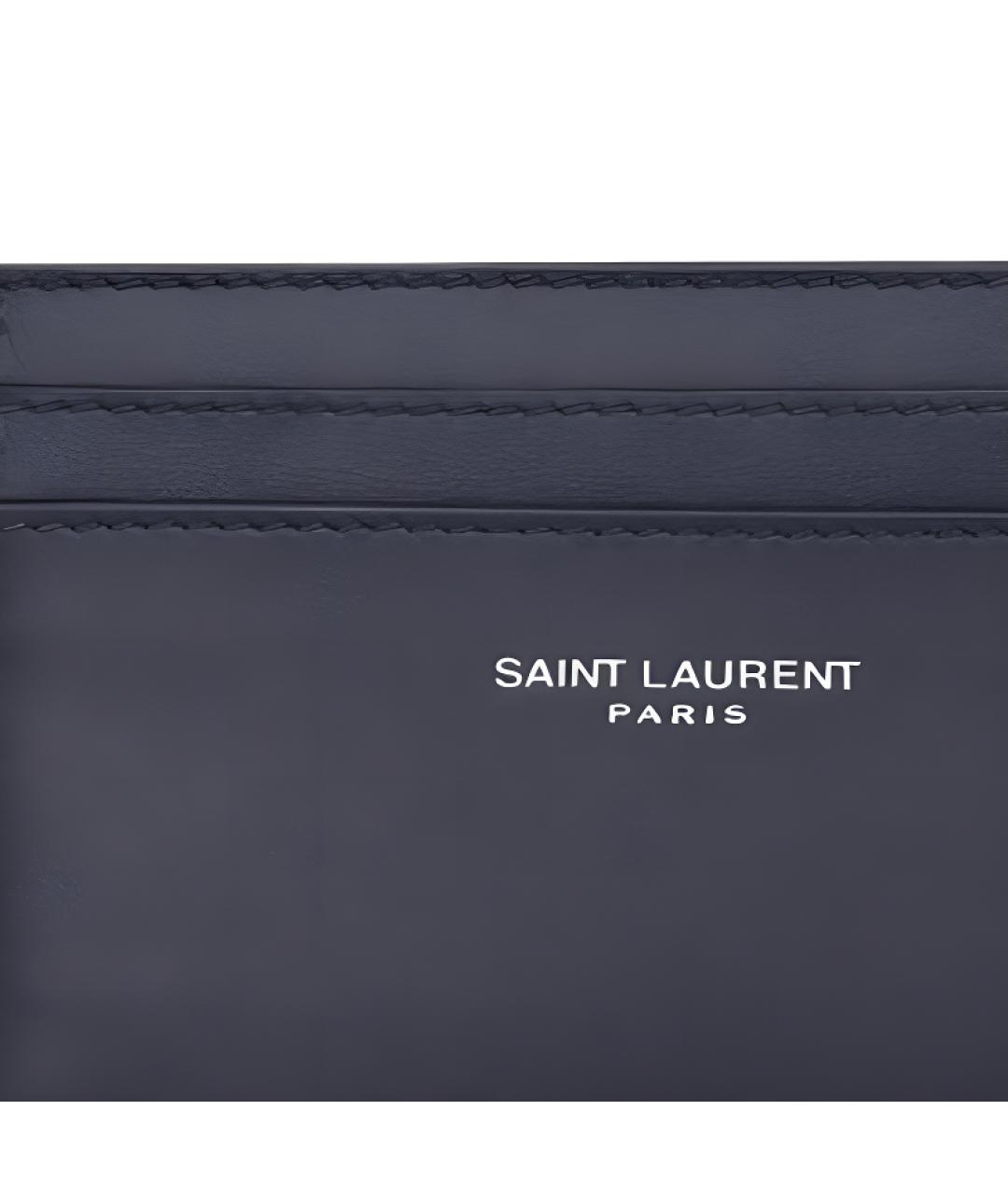 SAINT LAURENT Темно-синий кожаный кардхолдер, фото 3