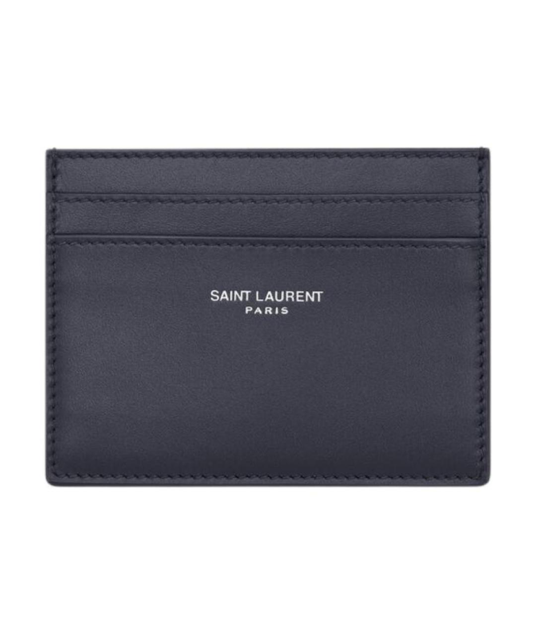 SAINT LAURENT Темно-синий кожаный кардхолдер, фото 1