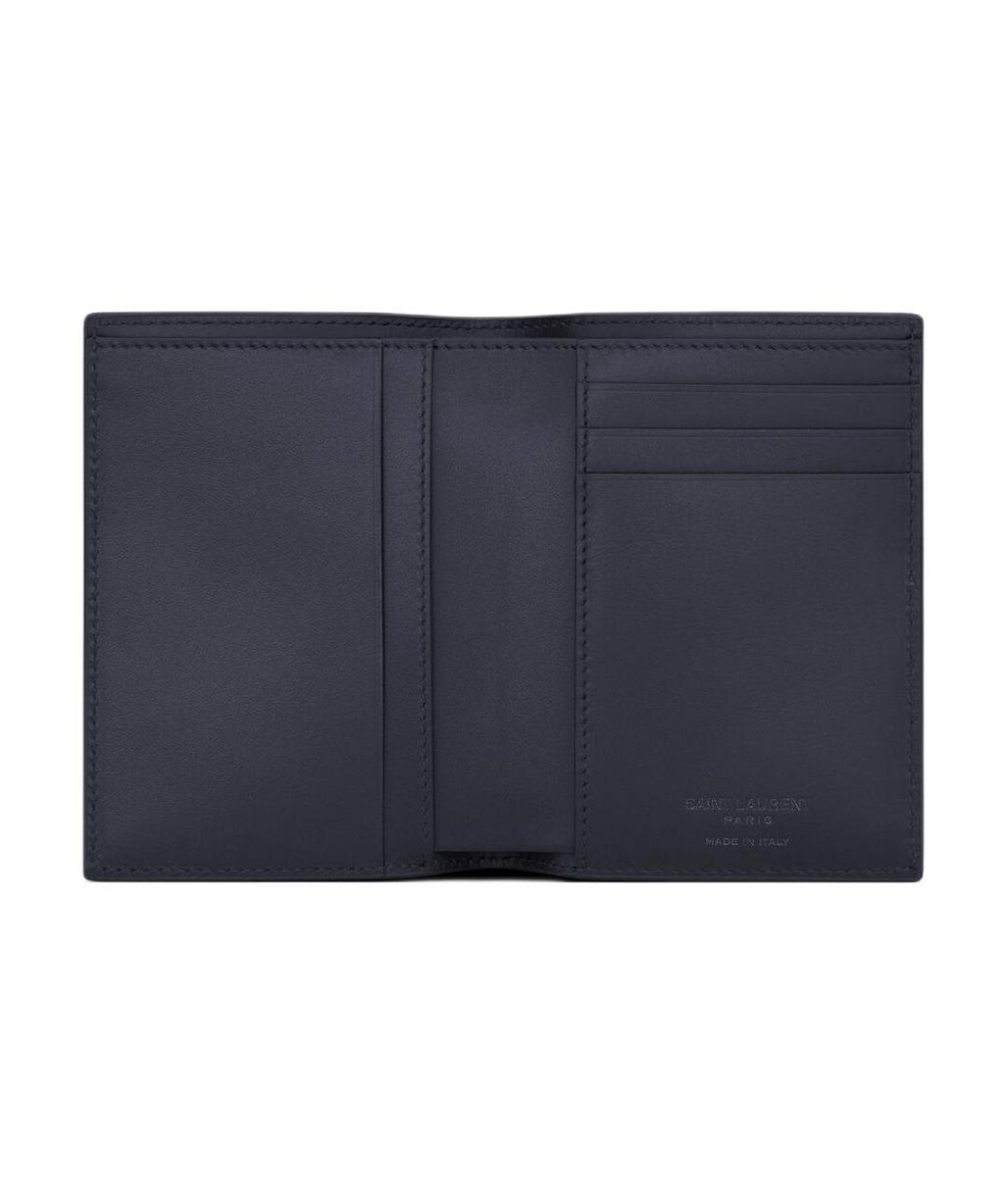 SAINT LAURENT Темно-синий кожаный кошелек, фото 4