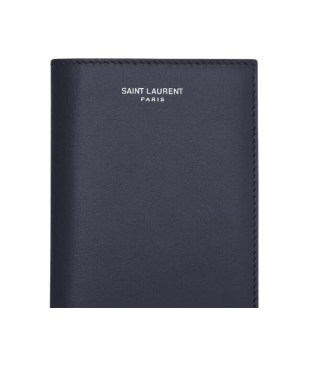 SAINT LAURENT Темно-синий кожаный кошелек, фото 5