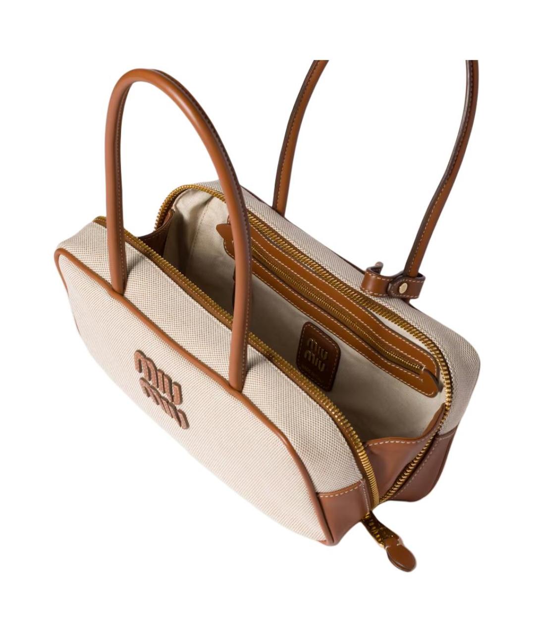 MIU MIU Бежевая хлопковая сумка через плечо, фото 5