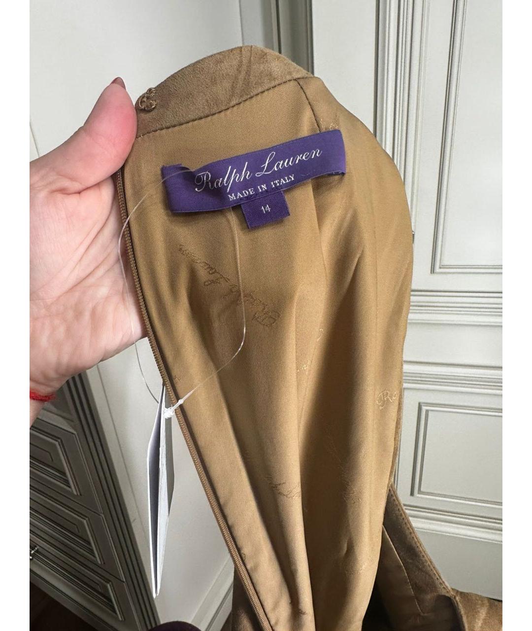 RALPH LAUREN PURPLE LABEL Бежевое замшевое повседневное платье, фото 2