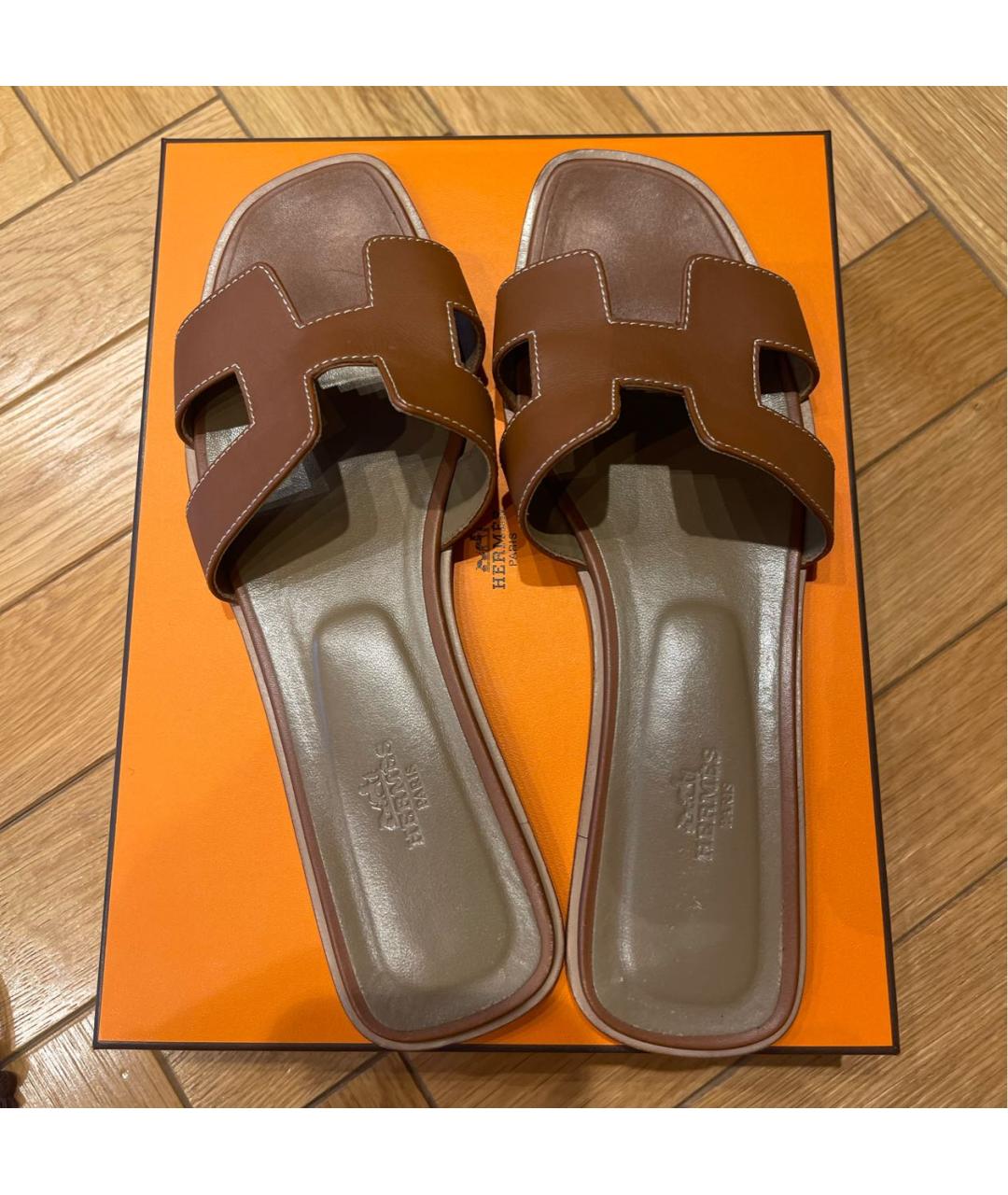HERMES Коричневые кожаные мюли, фото 3