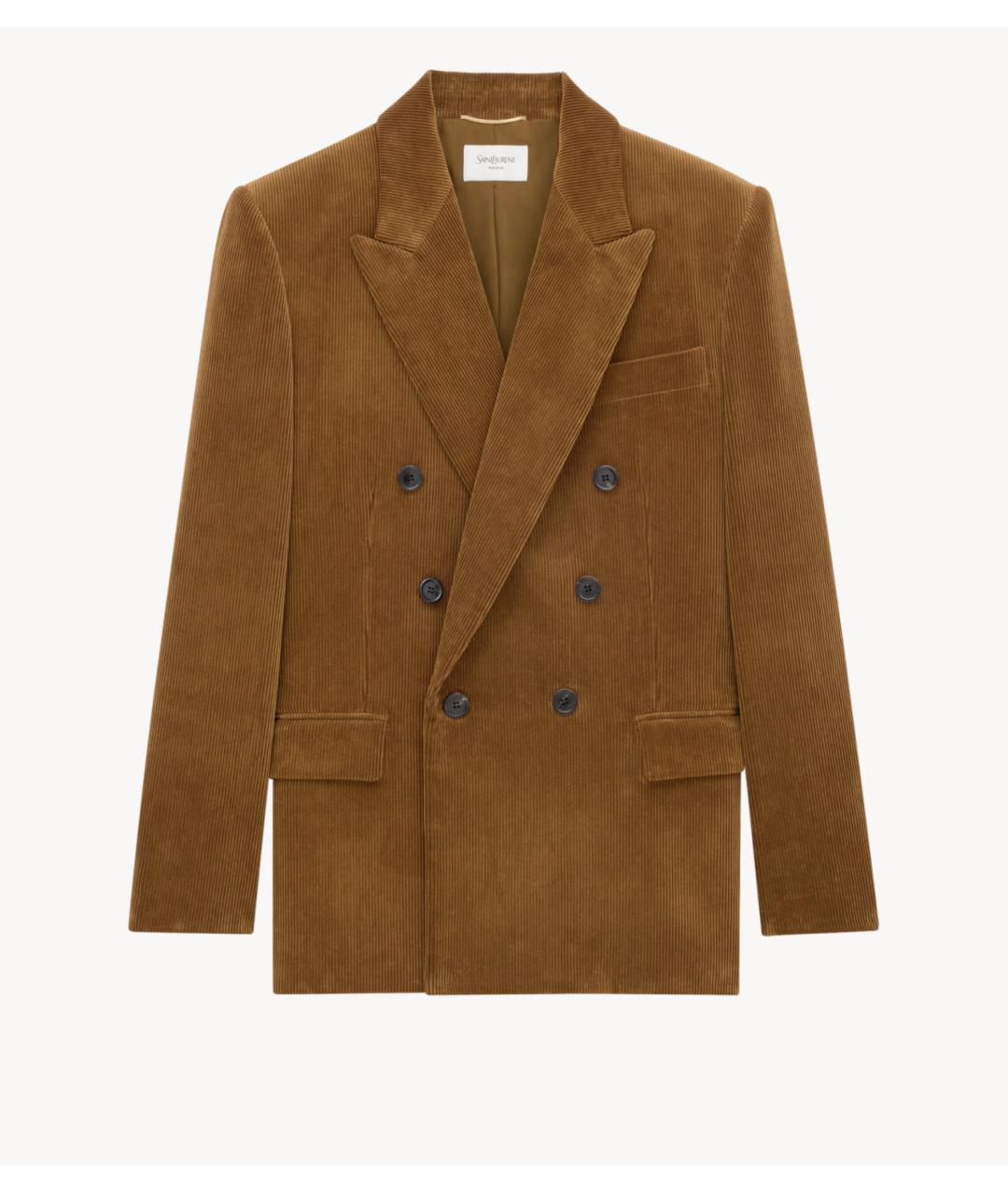 SAINT LAURENT Коричневый хлопковый жакет/пиджак, фото 6