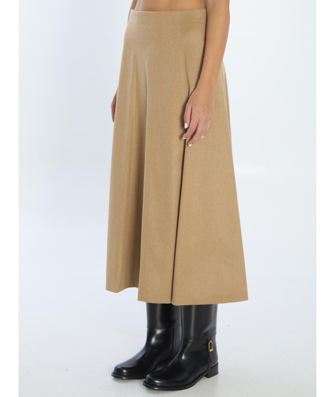 MAX MARA Бежевая шерстяная юбка миди, фото 3