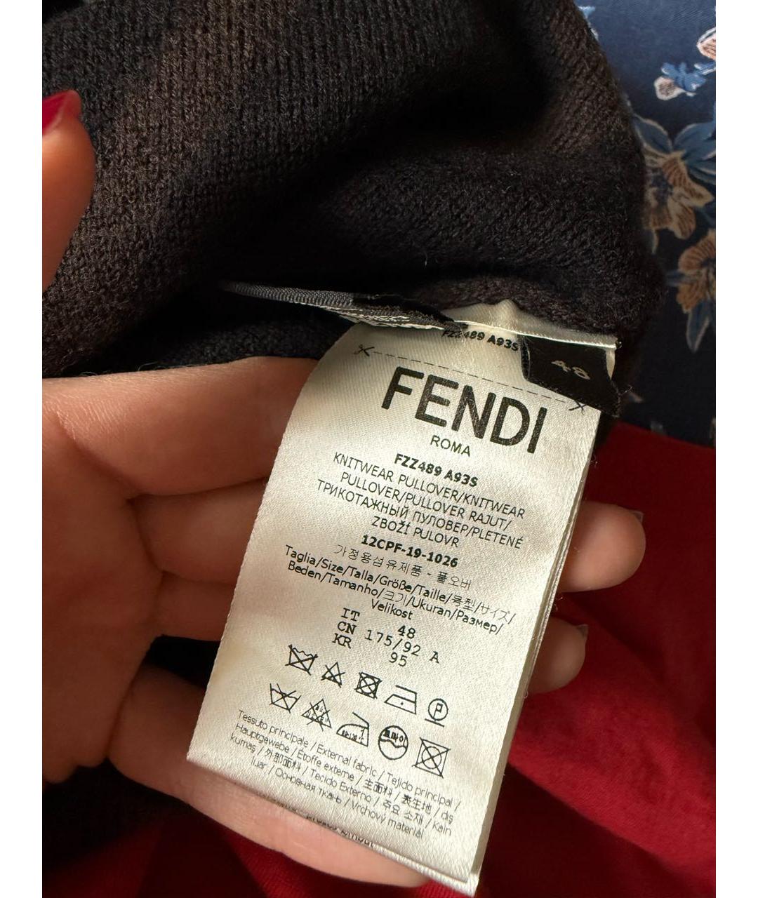 FENDI Коричневый шерстяной джемпер / свитер, фото 3