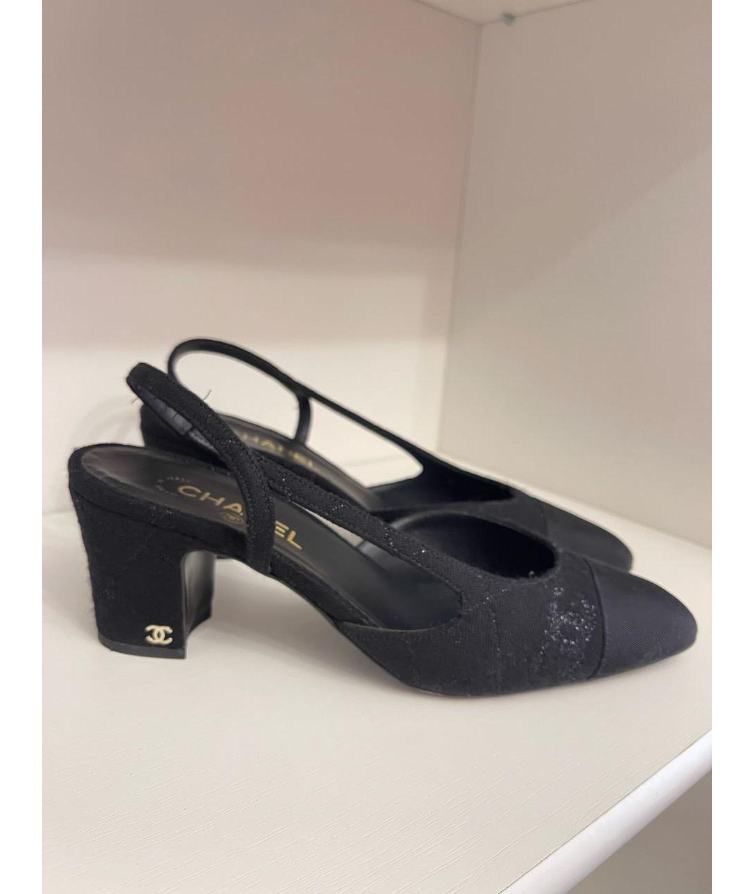 CHANEL Черные текстильные босоножки, фото 5