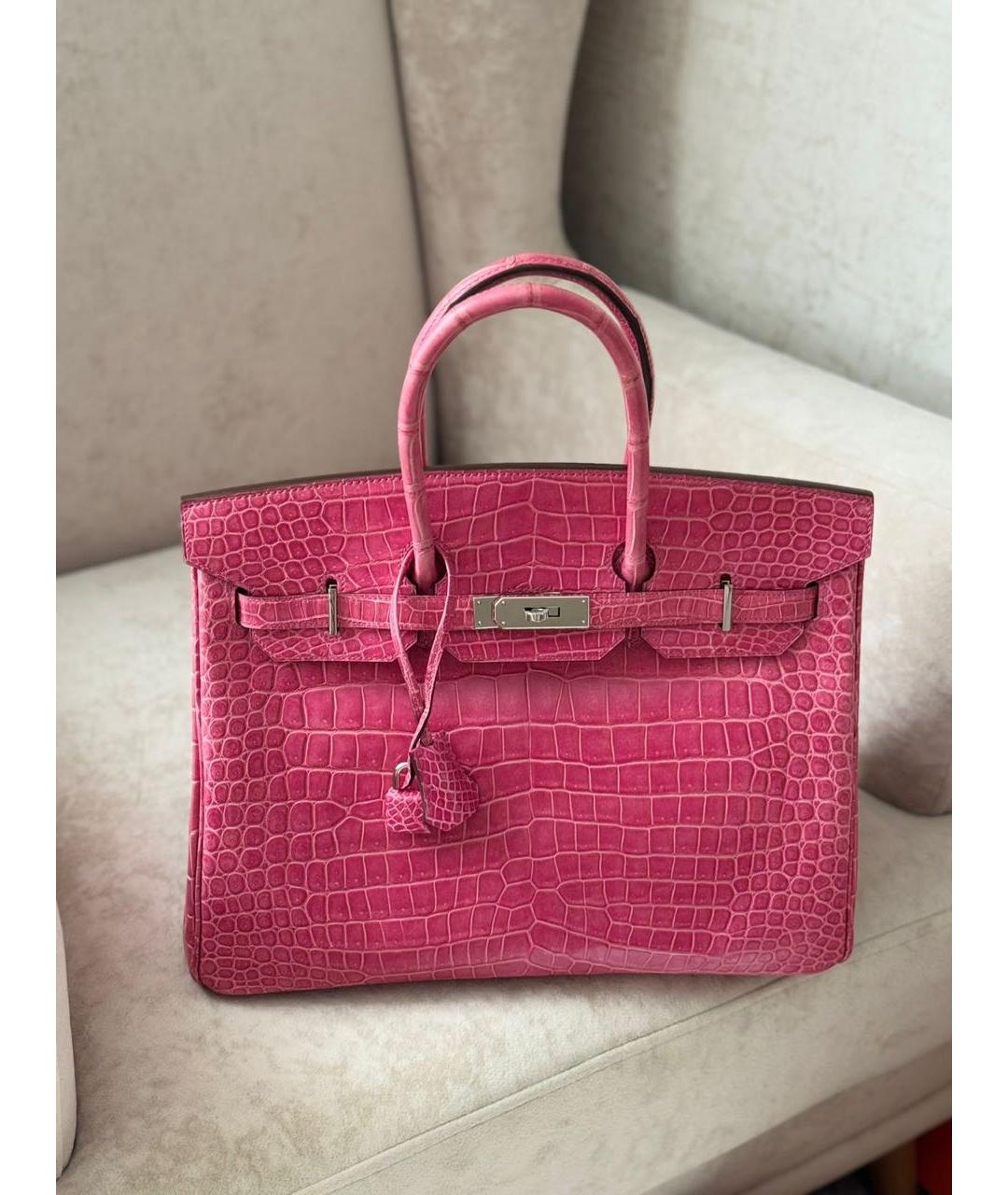 HERMES Розовая сумка с короткими ручками из экзотической кожи, фото 9