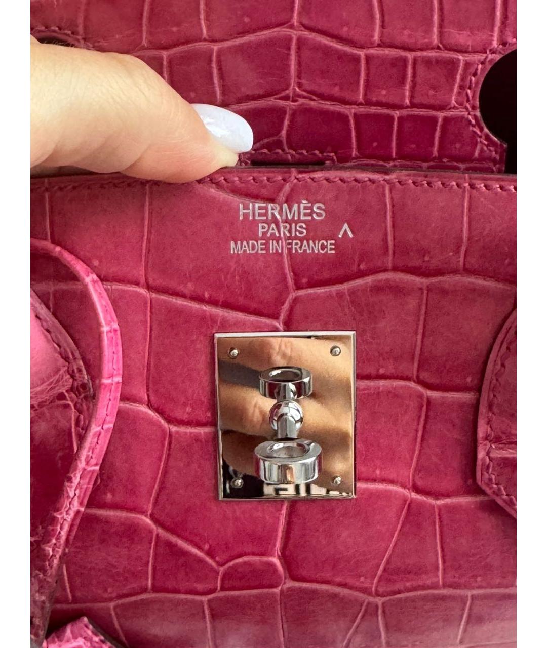 HERMES Розовая сумка с короткими ручками из экзотической кожи, фото 6